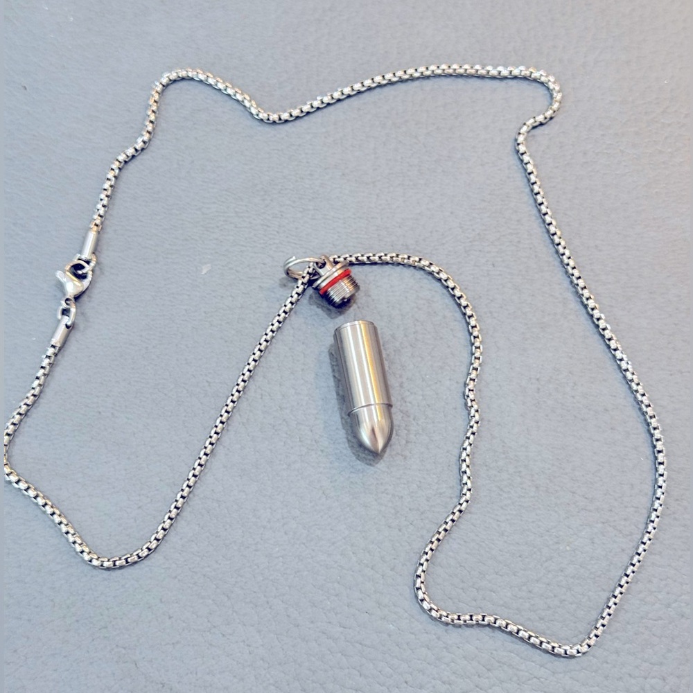 Mens Stainless Steel Bulleted waterproof compartment Pendant Necklace